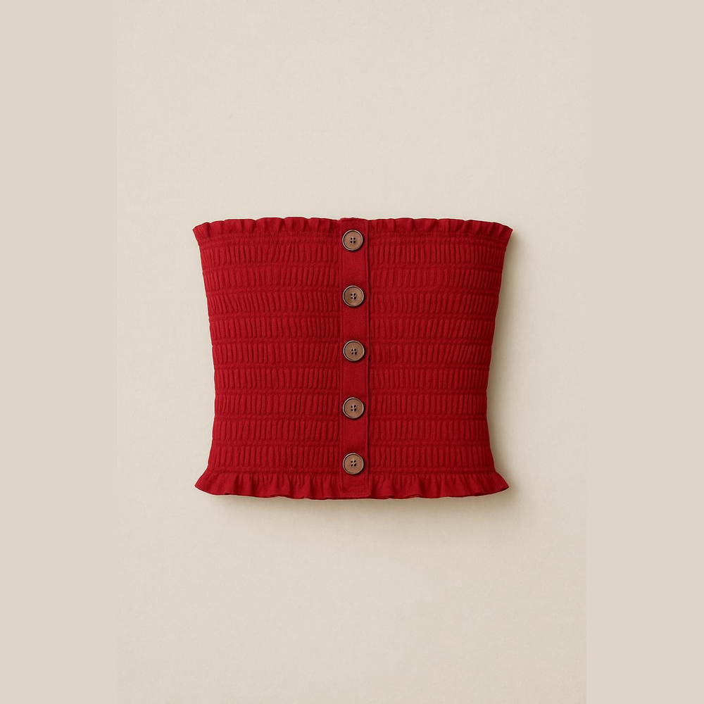 One Eleven Size Xs Scarlet Button-Front Strapless Crop Top